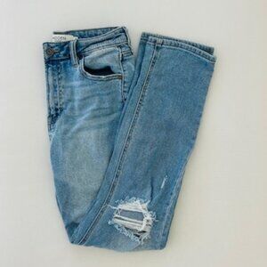 Hidden Women’s High-Rise Distressed Straight Flare Jeans – Light Wash